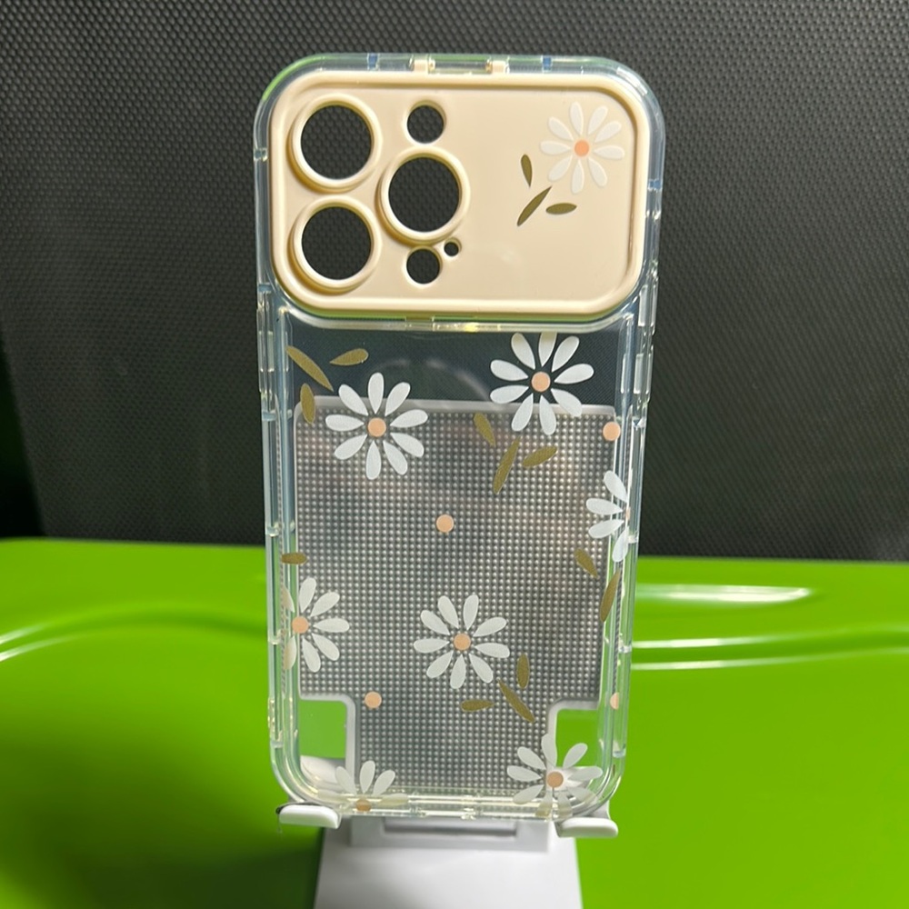 iPhone14 Max Pro Floral Clear Phone Case with Cream Accents